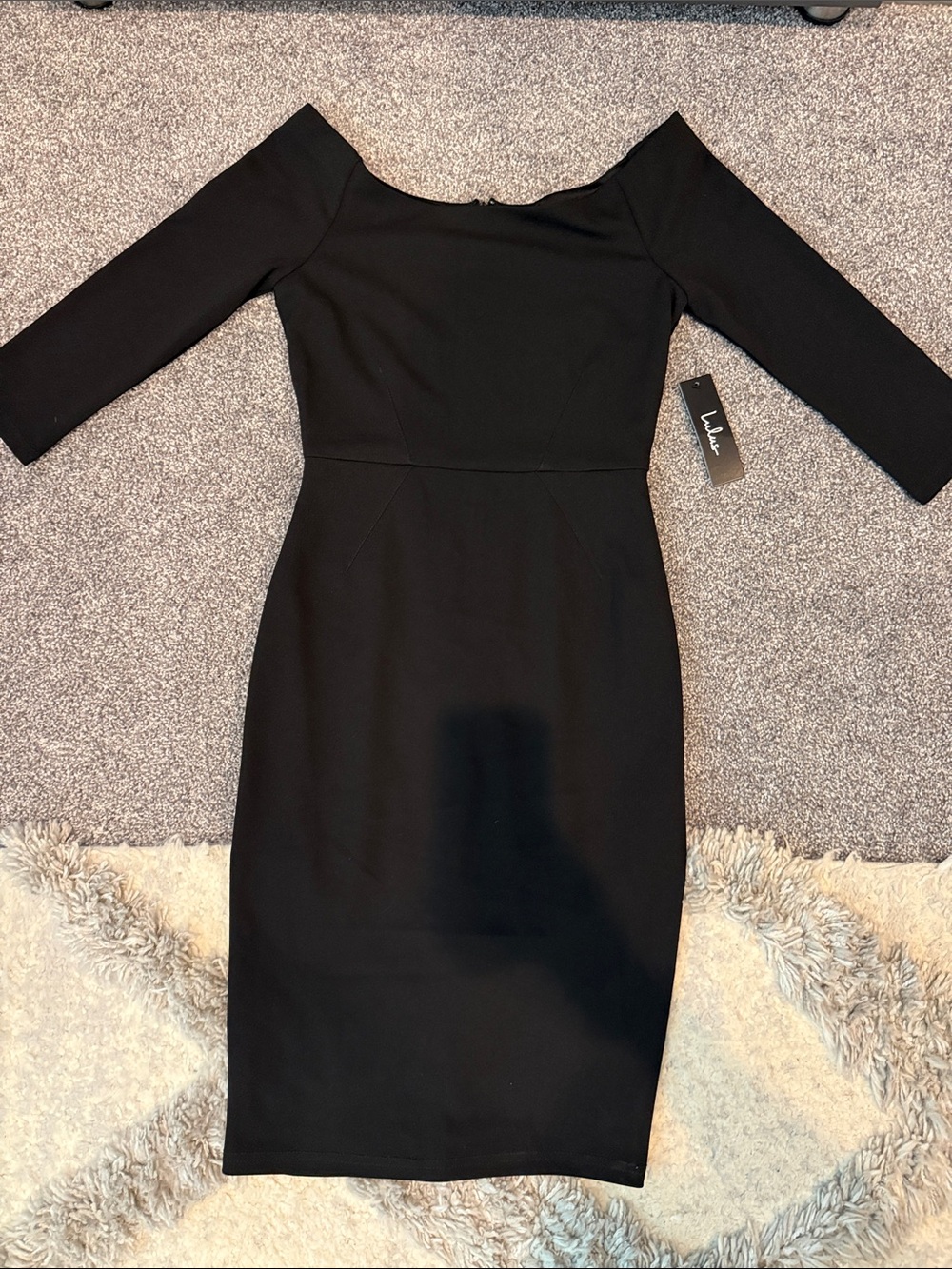 Lulu's Black Off-Shoulder Midi Sheath Dress